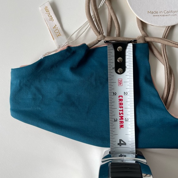 NWT (XS) KOA swim top teal gold London bikini top reversible pink racer back - Picture 14 of 14